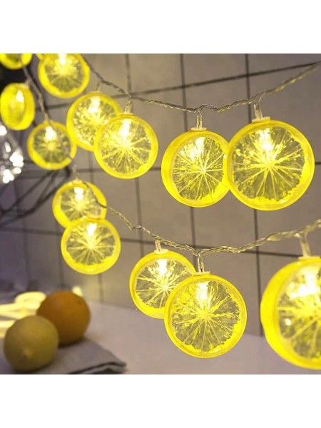 Новогодняя LED гирлянда Лимоны 7 м, 20 штук, переходник